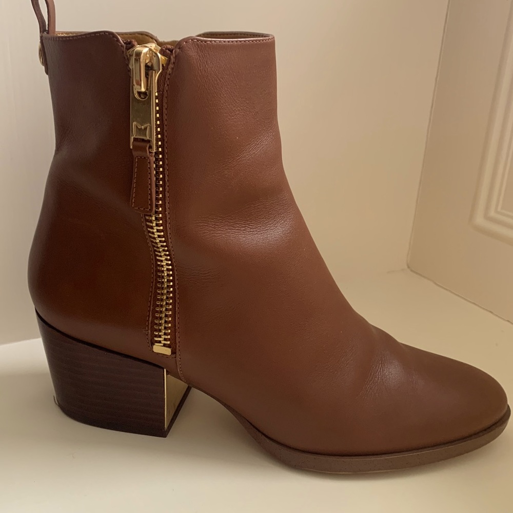 Marc Fisher ankle booties with gold zipper accent